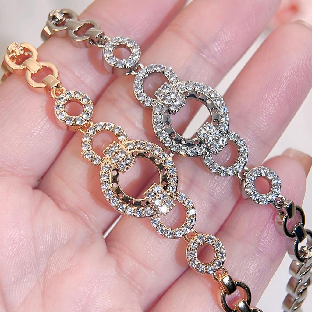 CMM High Quality Hollow Golden Silvery CZ Zirconia Tennis Bracelet Handmade Link Chain for Women