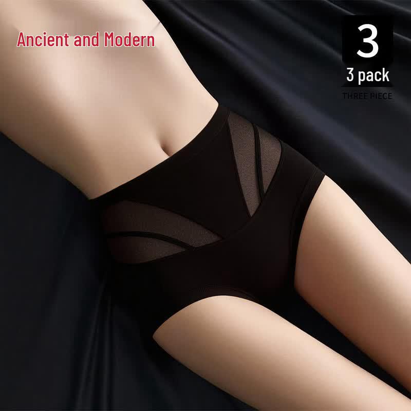 GUJIN Women s High Waist Mesh Briefs with Mulberry Silk Crotch L