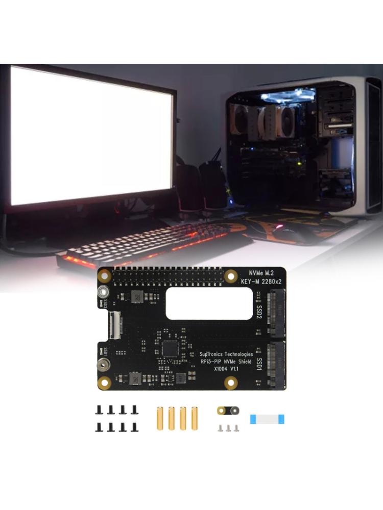 X1004 PCIe  NVMe Expansion Board Support Double 2280 Hard Drive Slot Rapid Booting for Pi 5 Board