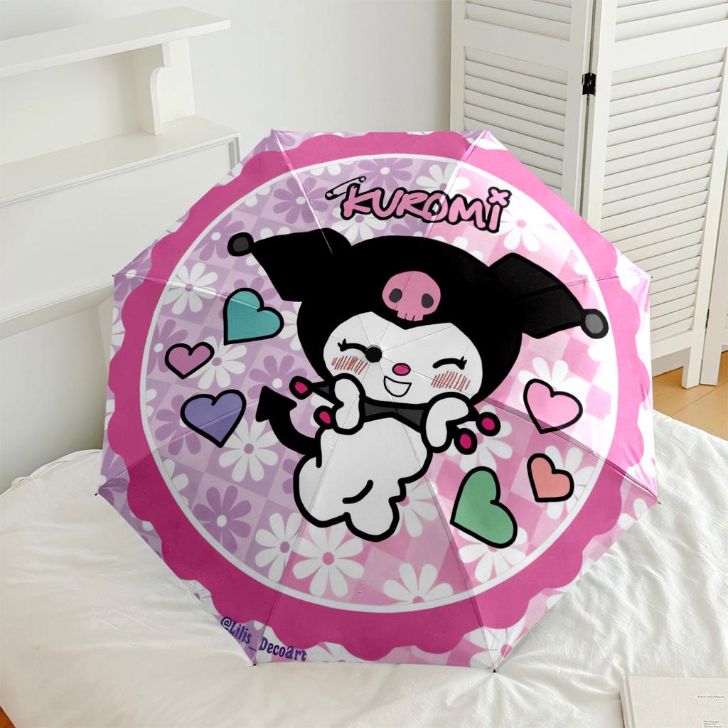 Kawaii Kuromi Floral Charm Portable Automatic Umbrella Sturdy 8 Rib Shaft Compact Design for Outdoor Daily Use Fashion Lovers Stylish Gift for Women