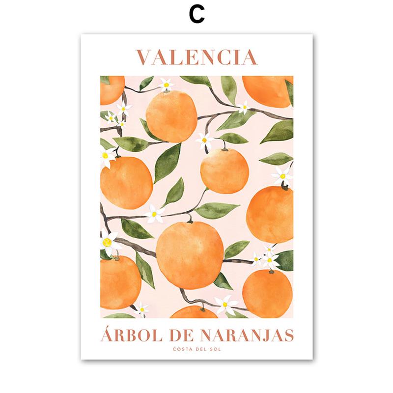 Valencia Orange Positano Lemon Flowers Leaves Wall Art Print CanvasNordic Poster Painting  Wall Pictures For Living Room Decor