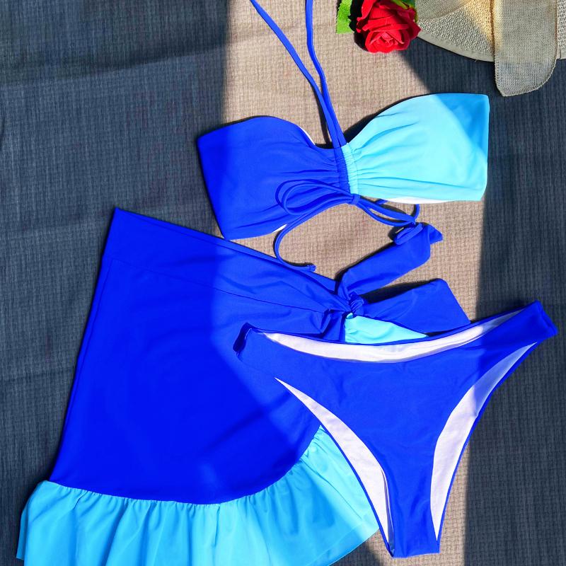 Damen-Bademode, Colorblock, Neckholder, Wickel-Kordelzug, sexy Bikini, brasilianische Strandmode, Badeanzüge