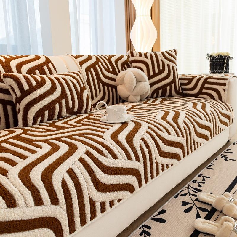 Texture Thick Plush Sofa Cushion Winter New Style Simple Style Dust-Proof Cushion Cover Cloth Sofa Towel Home Couch Decor