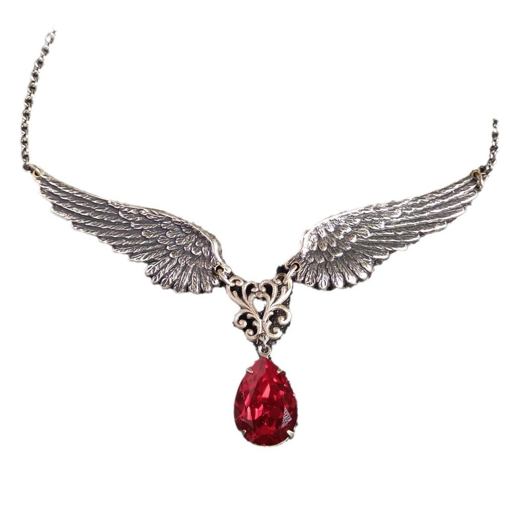 Gothic Angel Wing Necklace With Geometric Pendant For Fashion Ol Women