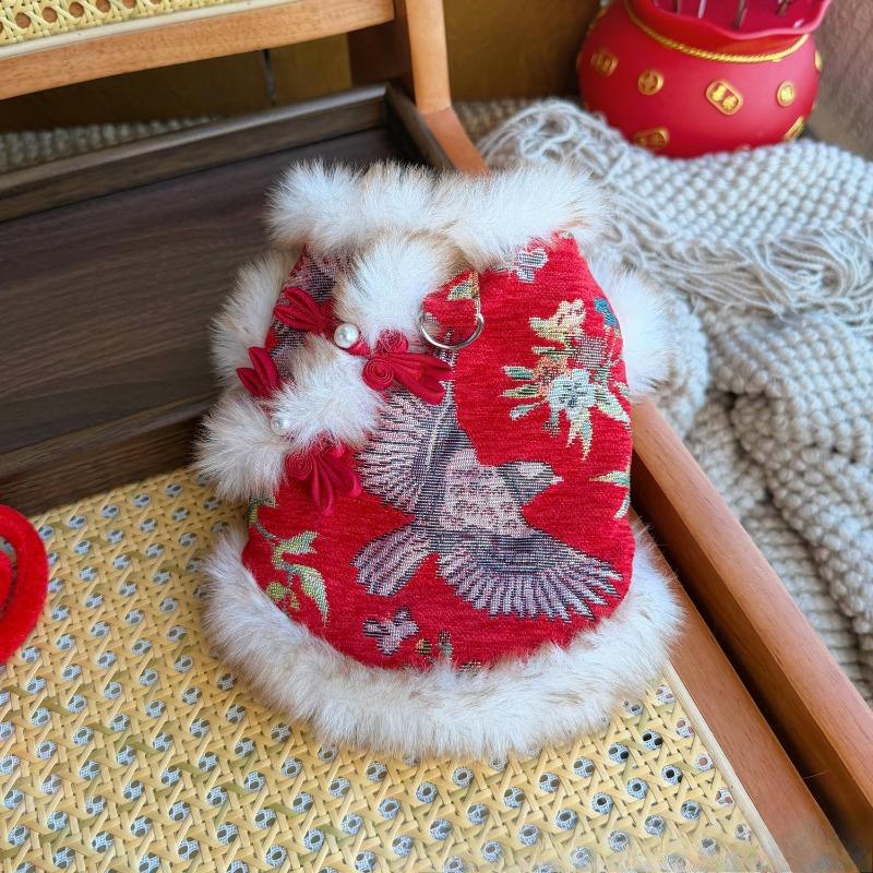 

Новогодняя и зимняя одежда для собак и кошек - Праздничные хлопковые пальто с плотной подкладкой - Официальная одежда для питомцев в китайском стиле XS