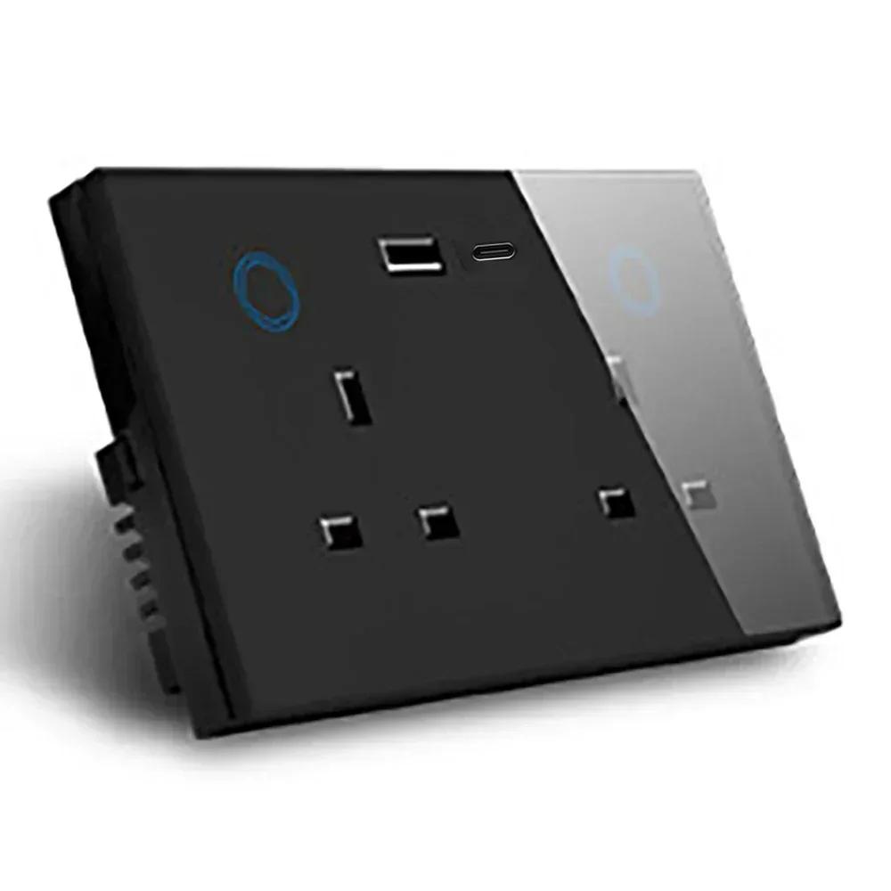 Melery Smart Tuya WiFi Dual UK Socket USB Type-C PD 20W Touch Control,Voice Controls Electricity Monitoring, Alexa Google Home