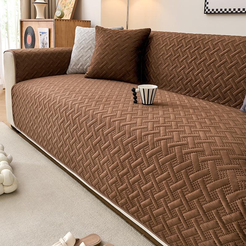 New Solid Color Stripes Quilted Anti-Slip Sofa Cover Sofa Slipcover Furniture Protector for Office Living Room Home Decor