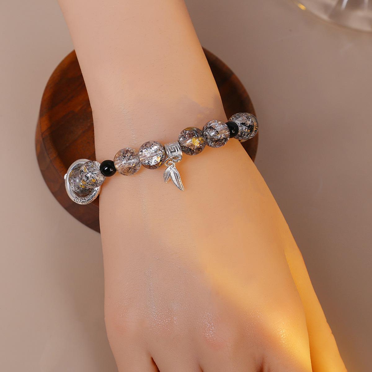 Minimalist Geometric Lion Dance Bracelet with Ice Crack Beads - Versatile Ethnic Style