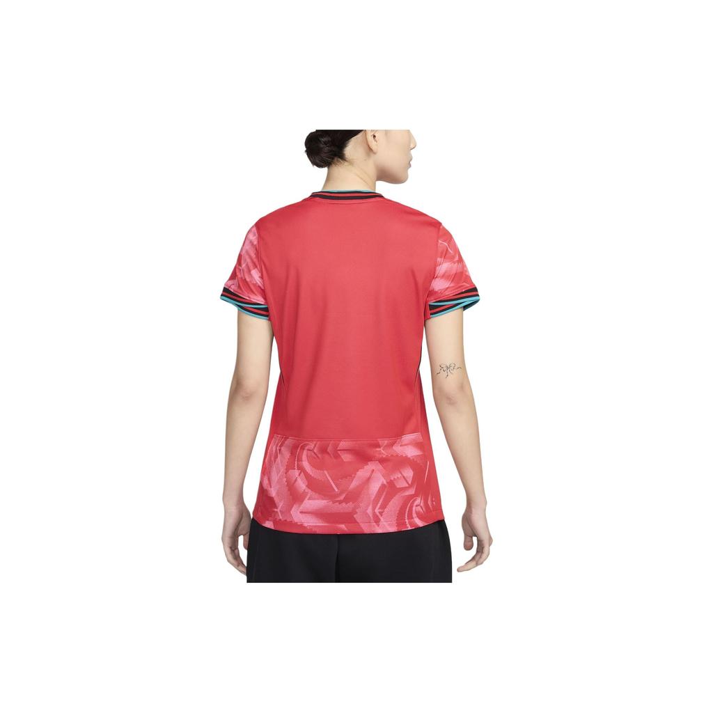 Nike Korea 2024 Stadium Home All Over Logo Print Crew Neck Casual Short Sleeve Football Shirt Women Tops Red FJ4332-679