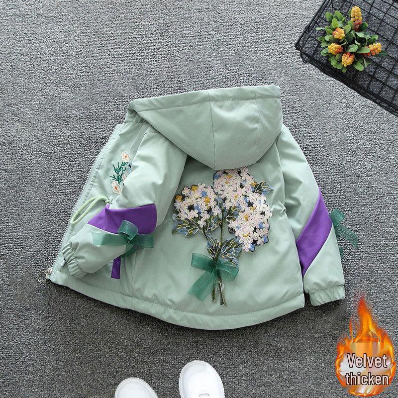 

2025 Осень/Зима Куртка-ветровка с капюшоном на флисовой подкладке для девочек, приталенное пальто 110cm