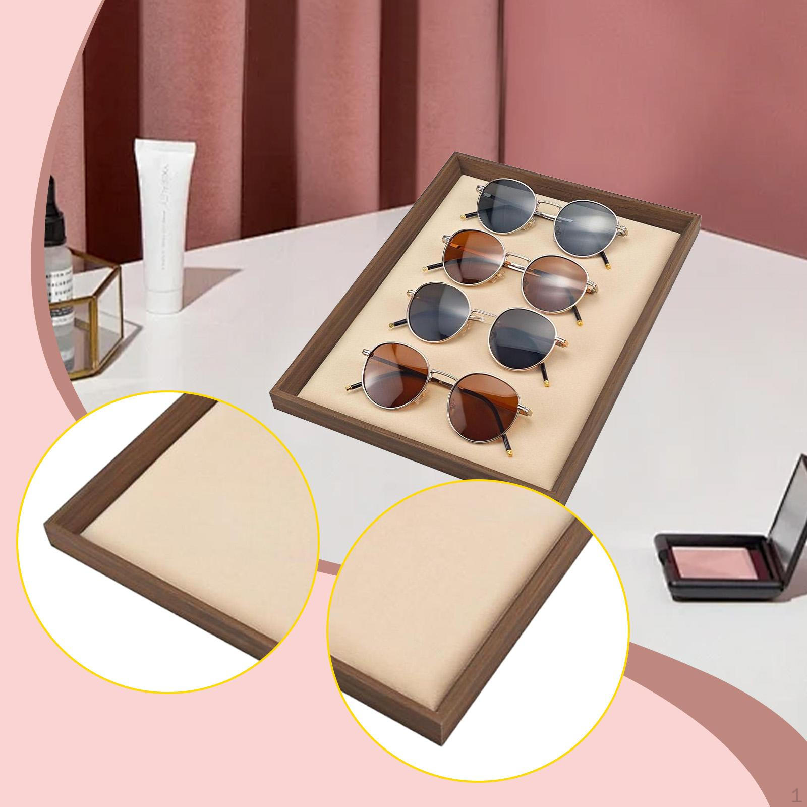 

Jewelry Display Tray Bracelet Necklace Holder Wooden Trinket Dish Storage for NightStand Shop beige lining