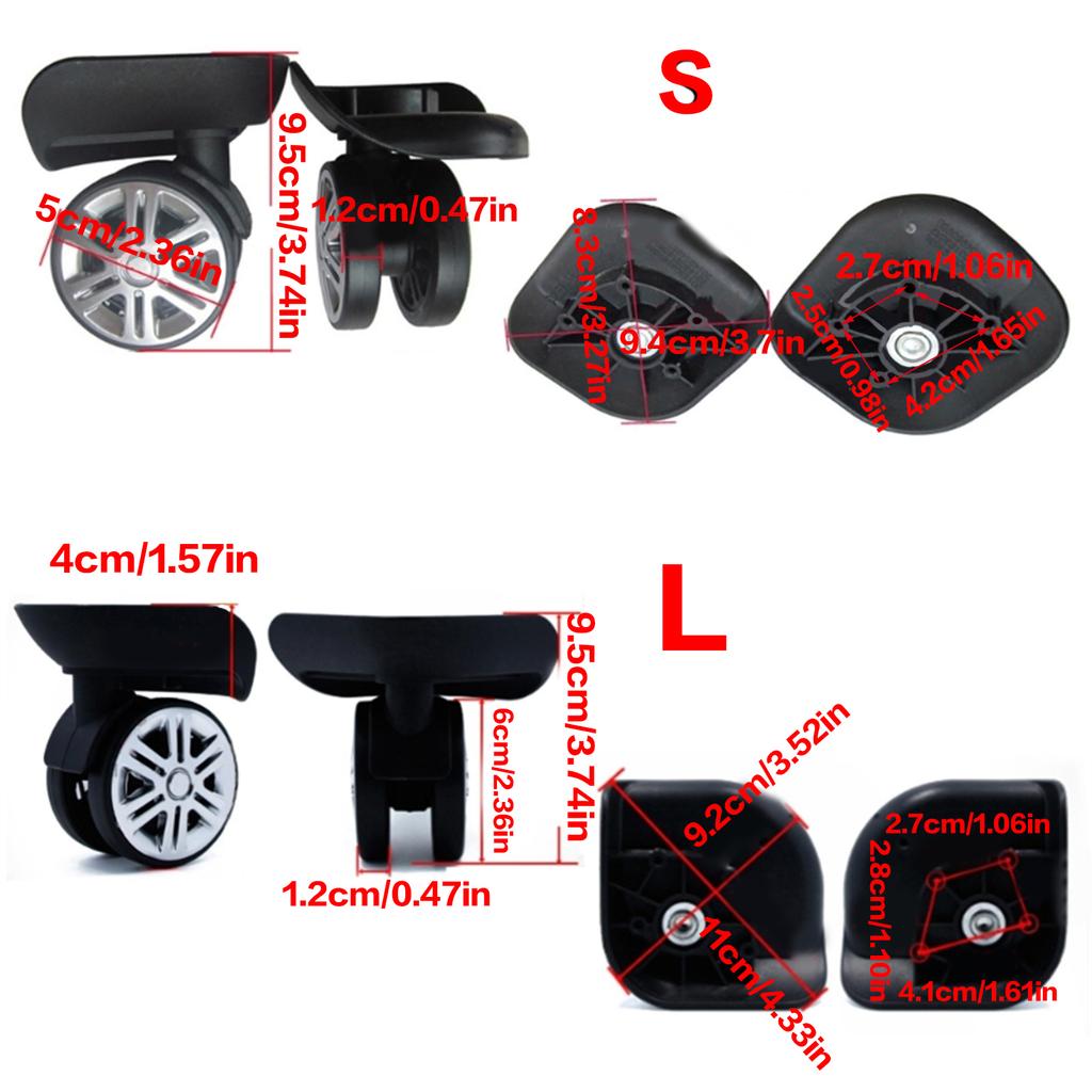 A65 2Pcs Trolley Casters Replacement Heavy Duty for Luggage Box Suitcase 360 Degree Swivel Kit Double Row Silent Wheel