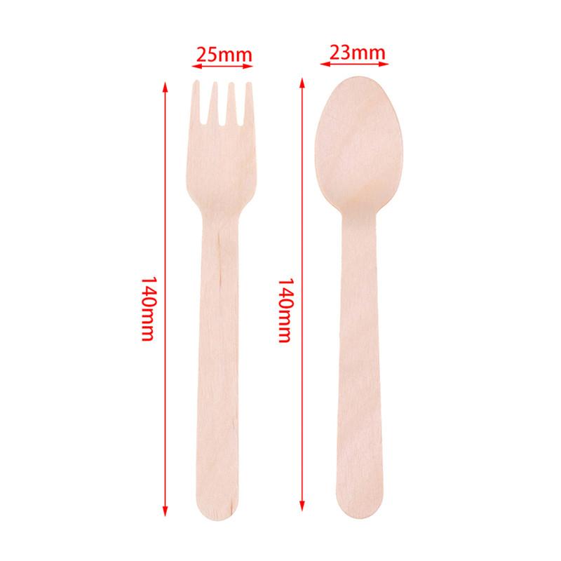 Hot Sale 50pcs 14cm Disposable Wooden Spoon Fork Set For Party Wedding Cake Tasting Batch Practical Tableware Party Peripherals
