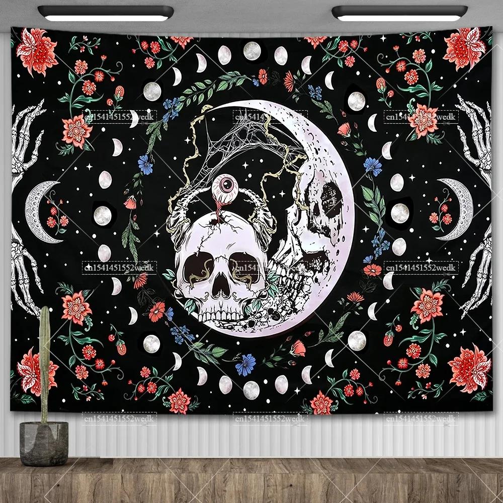 Skull Floral Tapestry Mushroom Skeleton Goth Tapestry Aesthetic Room Decor Moth Moon And Stars Wall Tapestry Home Decoration 40x60cm