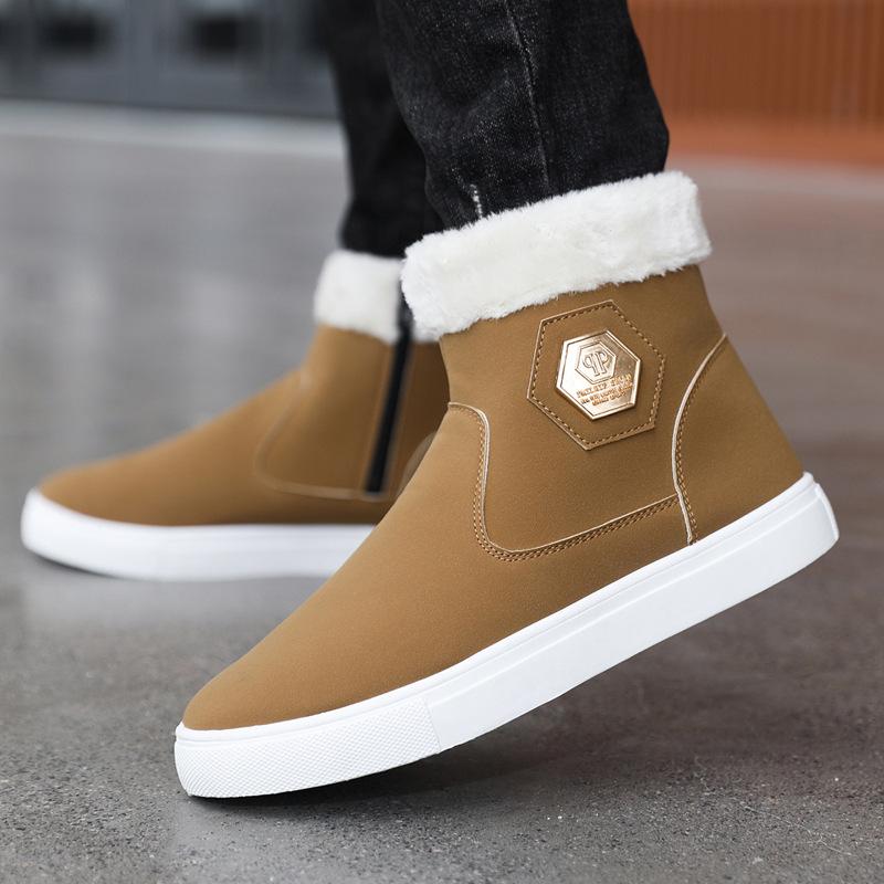 Bottes de Neige d'Hiver Homme Décontractées à Enfiler Bottines Chaudes Fourrées Baskets Confortables Antidérapantes Plates Bottes Chaussures Homme