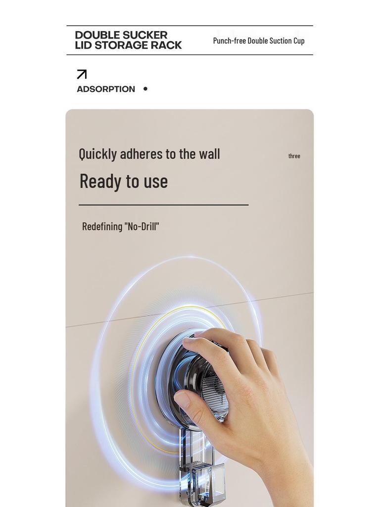 Wall-Mounted Suction Cup Pot Lid and Cutting Board Storage Rack