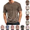 Men's Casual Quick-Dry Short Sleeve Shirt with Round Neck Lightweight Mesh and Striped Design