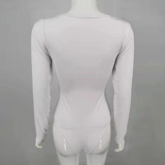 Women Bodysuit Solid Color Square Neck Slim Fit Sexy Lady Playsuit Daily Clothes