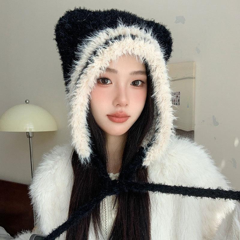 Fashion Plush Ear Protection Warm Hat Women Winter Wind Cold Cycling Skiing Outdoor Big Head Circumference Hat