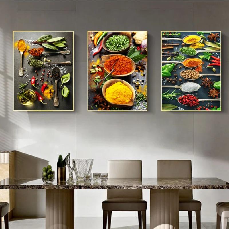 Bucătărie tematică amestec de ierburi și condimente pictură pe pânză postere și imprimeuri Cuadros imagini de perete pentru decorarea sufrageriei la restaurant