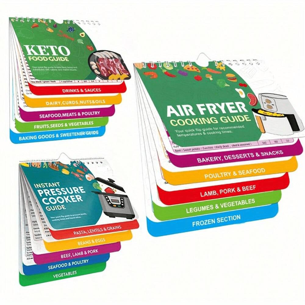 Silreck Arkusz ściągawki do frytkownicy powietrznej Magnetyczny przewodnik gotowania Broszurka I Gotowa do lodówki Magia frytkownicy powietrznej: Książka kucharska z pętelką do zawieszania i magnesem