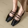 Women's Mary Jane Shoes 2025 Spring Autumn New Buckle Strap Luxury Leather Shoes Comfortable Square Toe Party Sexy Pumps