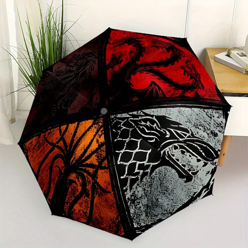 1pc Game of Thrones Map Automatic Folding Personality Personality Cute Umbrella, Portable Collapsible Design, 8-Rib Iron Frame, All-Season Casual Outd