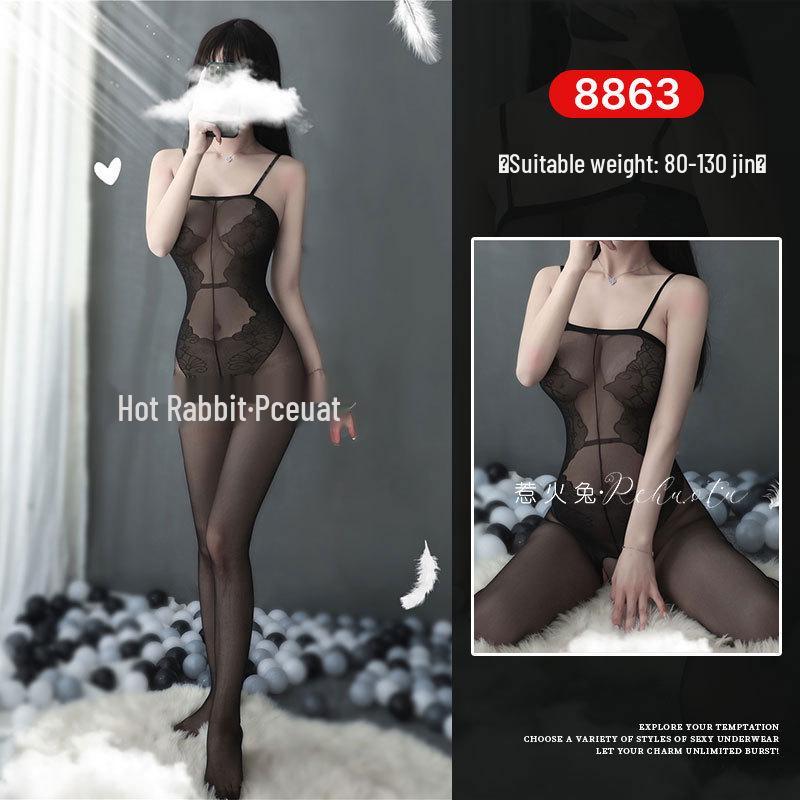 Seductive Rabbit Silk Bondage Lingerie Set: Open Crotch, Tearable Bodysuit with Garter and Stockings