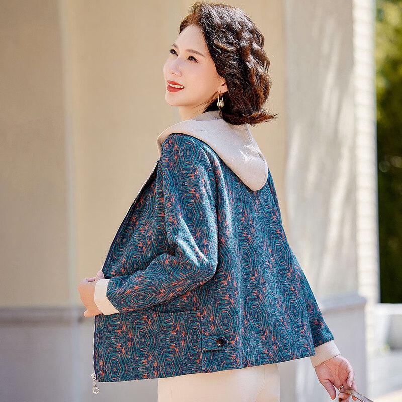 Pastor 2025 Autumn Zipper Hooded Cardigan Jacket for Middle-Aged Women