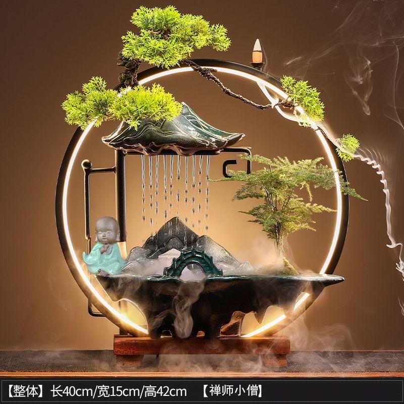 Creative LED Lamp Circle Reverse Flow Incense Burner Attract Wealth Cycle Flowing Rain Curtain Ornament Home Decoration