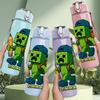 1PC Green Zombie Game Character Pattern 750ml Color Plastic Sports Water Bottle Leakproof Flip Straw Lid Suitable for Sports Office Home Use