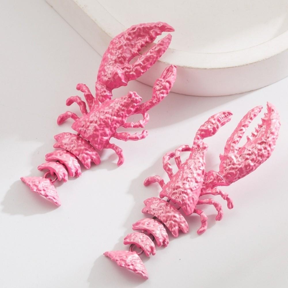 Spray-painted Crayfish Pendant Earrings Metal Animal Drop Earrings Lobster Earrings  Beach Vacation
