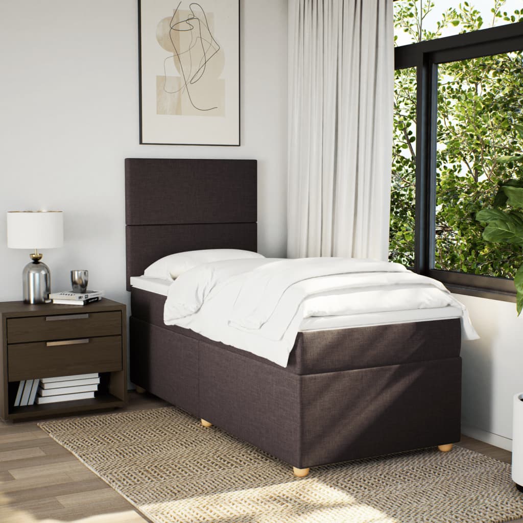 Box Spring Bed with Mattress Dark Brown 90 x 200 cm Fabric
