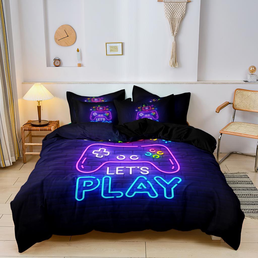 3pcs Video Game Controller Mouse Keyboard Headphone Pattern Duvet Cover Set - Modern Fashionable Cool Gamepad Print