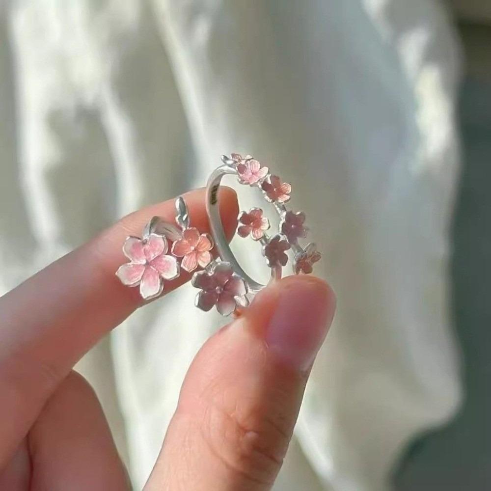 Sweet Pink Cherry Blossom Ring Dainty Flower Bracelet New Open Adjustable Ring  Wedding