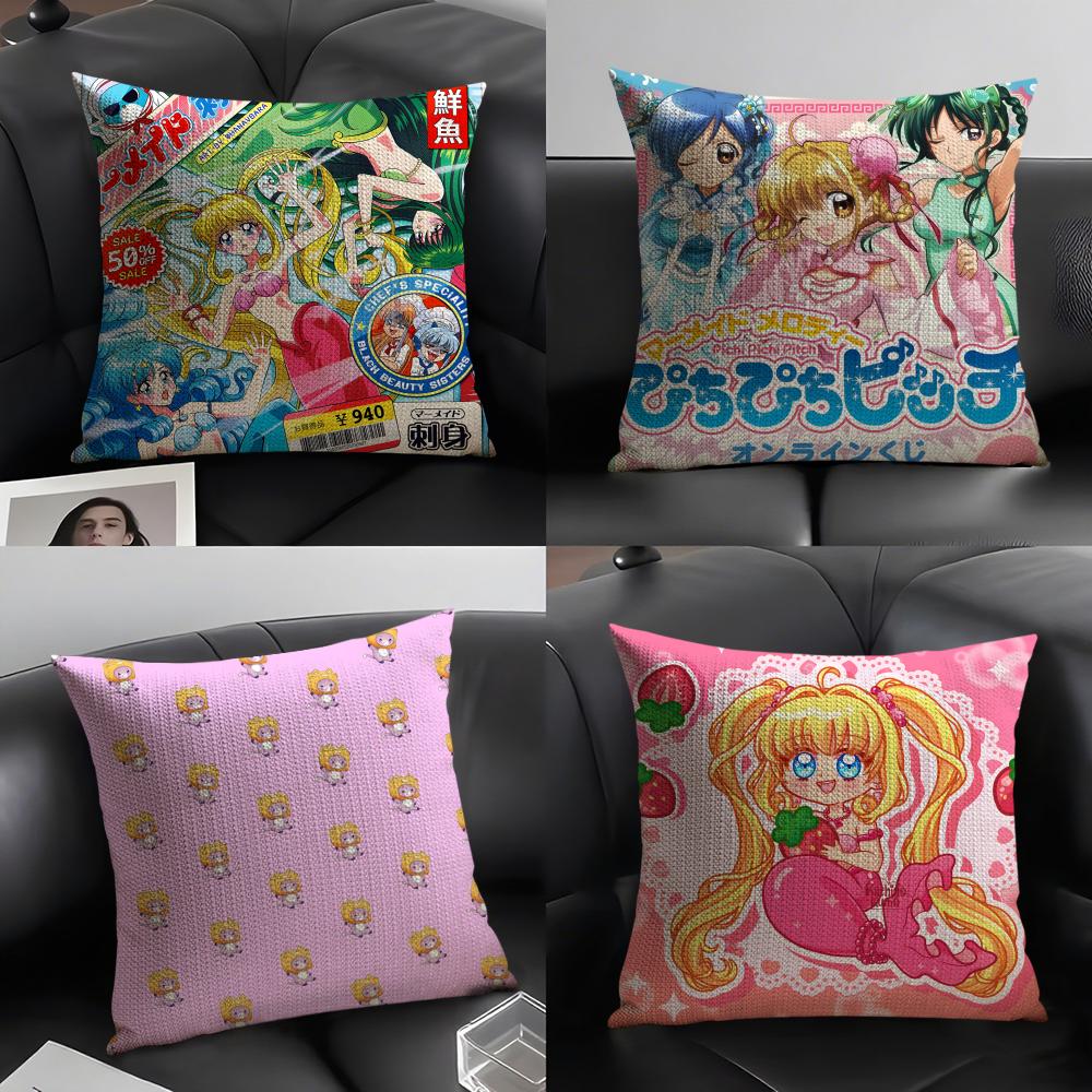 Comic Anime M-Mermaid Melody Pichi Pichi Pitch 4 Pillow Case Natural Linen Double-Sided Printing Sofa Home Decor Cushion Cover