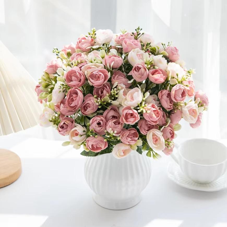 Artificial Flowers Silk Rose Tea Bud Valentine's Wedding Brial Bouquet Photography Background Home Room Decora Table Gifts cheap