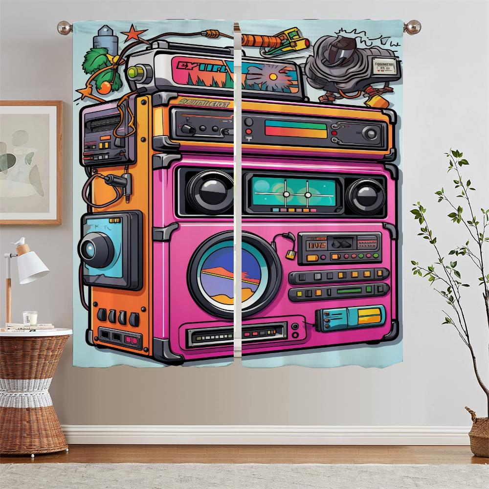 Lata 80. Vintage Radio Zasłony do pokoju dziecięcego do salonu Zasłony woalowe Zaciemniająca tkanina działowa Podwiązki do zasłon