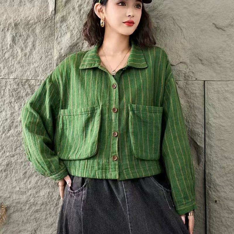 Dimanaf 2025 Coat Short Jacket Women Long Sleeve Pockets Fashion Retro Print Tops Tees Loose Tees New