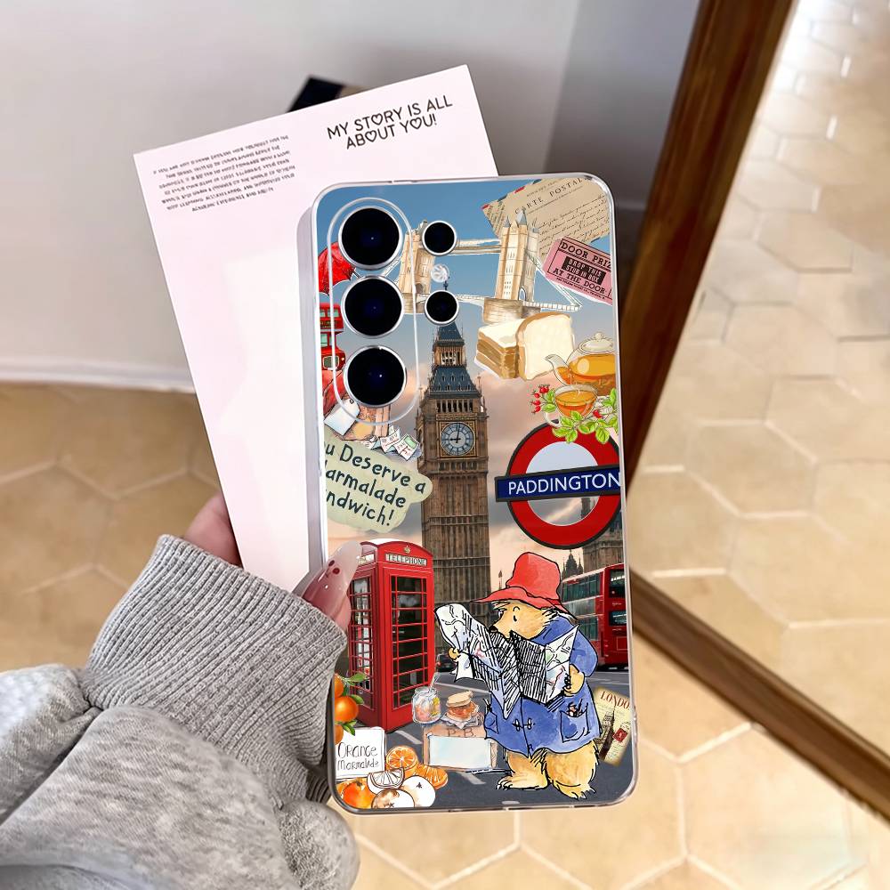Cute P-Paddington Bear Phone Case For Samsung S25,S24,S21,S22,S23,S30,Ultra,S20,Plus,Fe,Note,10,9,5G Transparent Cover