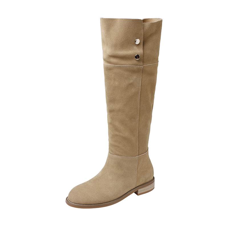 

Krazing Pot, 2024 г., осенне-зимняя обувь из коровьей замши, с круглым носком, размер 40, на низком каблуке, без шнуровки, ботинки в стиле вестерн, женские сапоги до бедра с заклепками 40 абрикосовый