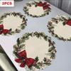 2PCS Anti-Slip Christmas Round Placemat Heat Resistant Christmas Dining Mat  Christmas Decor