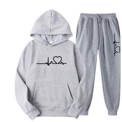 Women Plus Fleece Hoodie Set Autumn And Winter Women's Heart Figure Hoodie Trend Casual Women's Printed Jogging Suit