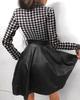 Herbst/Winter Mode PU-Leder Patchwork Taillenbetonendes Kleid