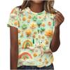 Cuello Redondo de Verano 3D St. Camisetas de Manga Corta Casuales de Moda para Mujer con Estampado Temático Verde del Día de San Patricio