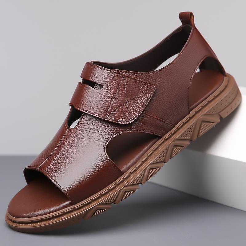 Fashion Summer Mens Casual Sandals Brand Genuine Leather Outdoor Antiskid Shoes Flat Designer Beach Walking Sandal Flat Designer Shoes