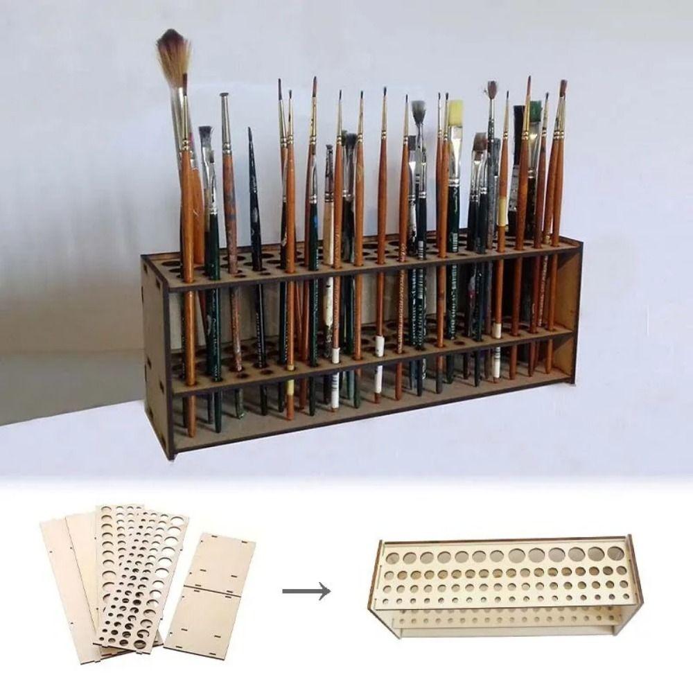Wooden Frame Watercolor Brush Rack Household Desk Organizer Cosmetic Brushes Shelf Colored Pencils