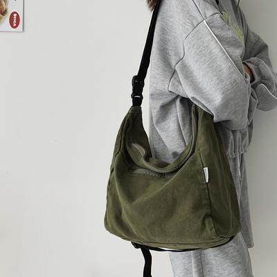 Volnočasová plátěná taška přes rameno pro ženy Jednoduchá jednobarevná Velkokapacitní crossbody taška Tote Dámská studentská cestovní taška na knihy