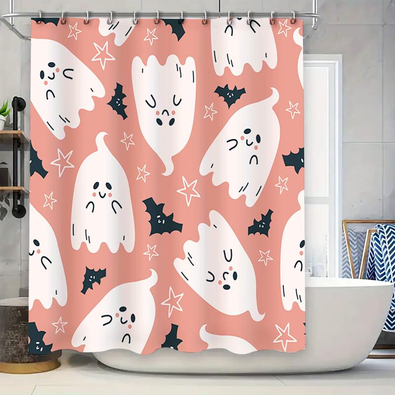 

Pink Ghosts Shower Curtain Halloween Decor For Bathroom White Spooky Cute Frightening Spirit Pattern Waterproof Fabric Decoratio W60H190(CM)-1 Pcs