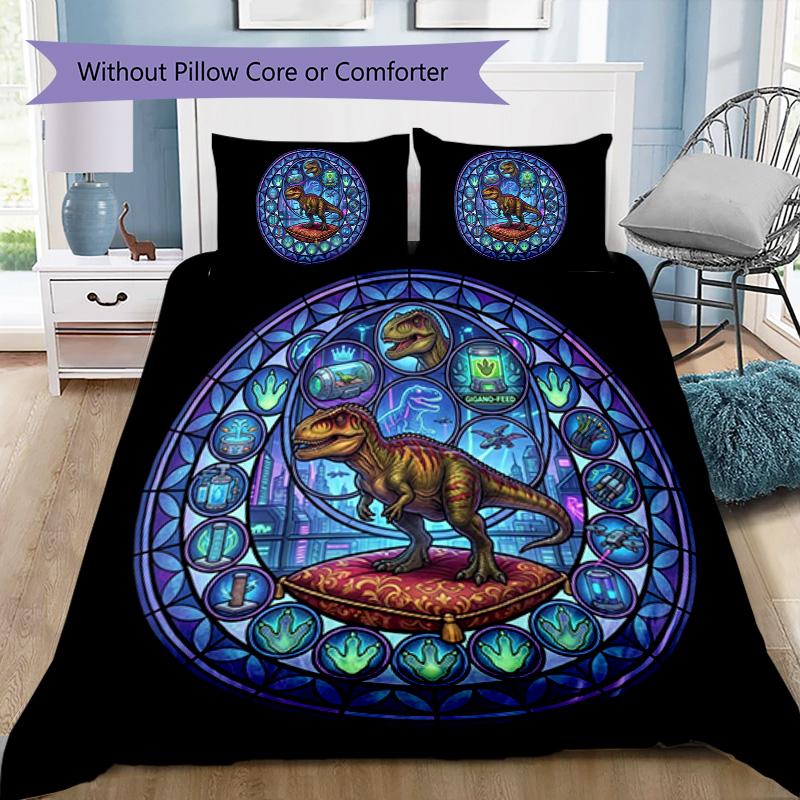Glass Dinosaur Fantasy Pattern Bedding,Quilt Set Quilt Cover Pillowcase Home Birthday Gift (1 * Duvet Cover + 2 * Pillowcase, Without Core)
